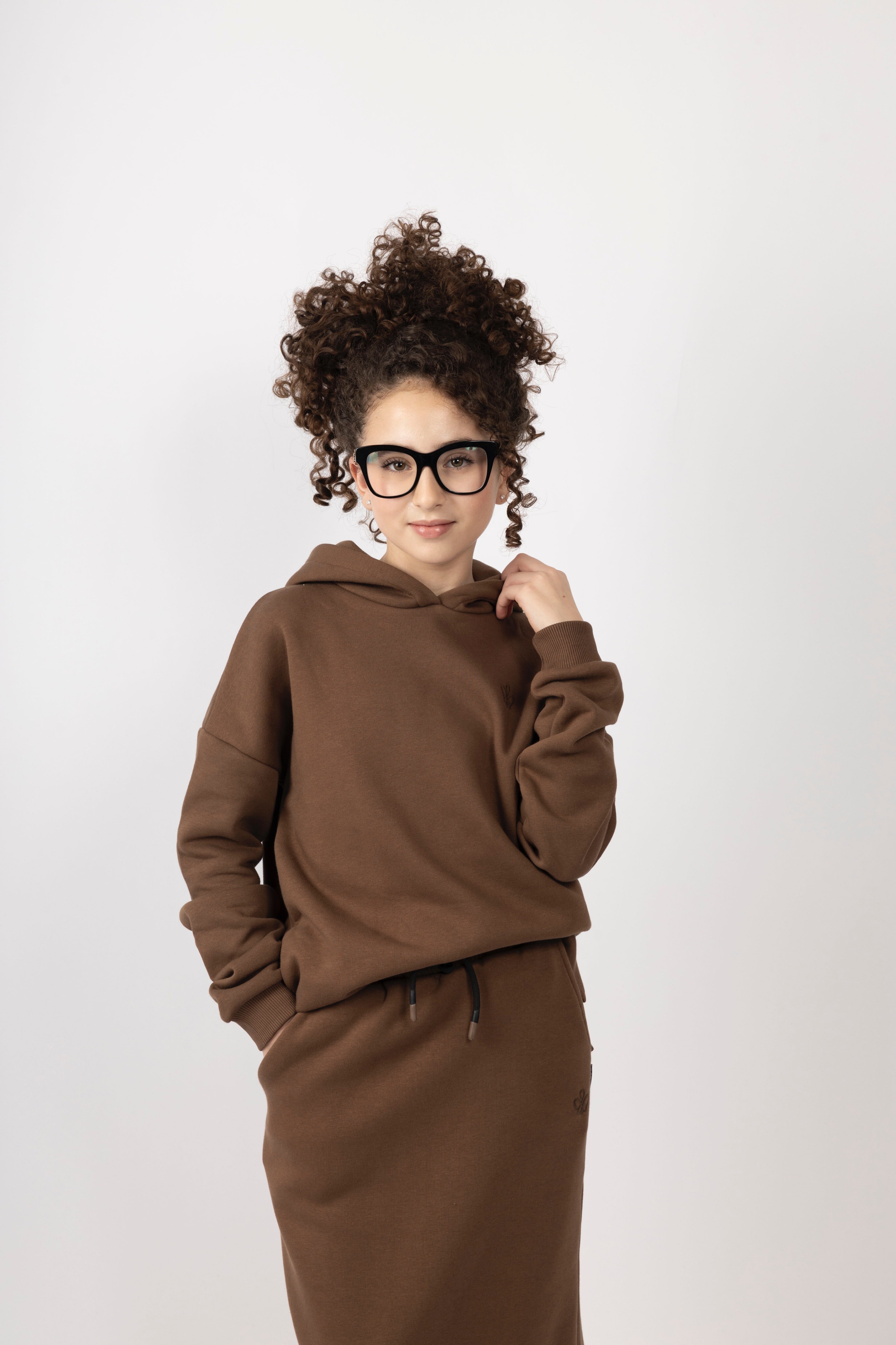 Hoodie Skirt Set Brown