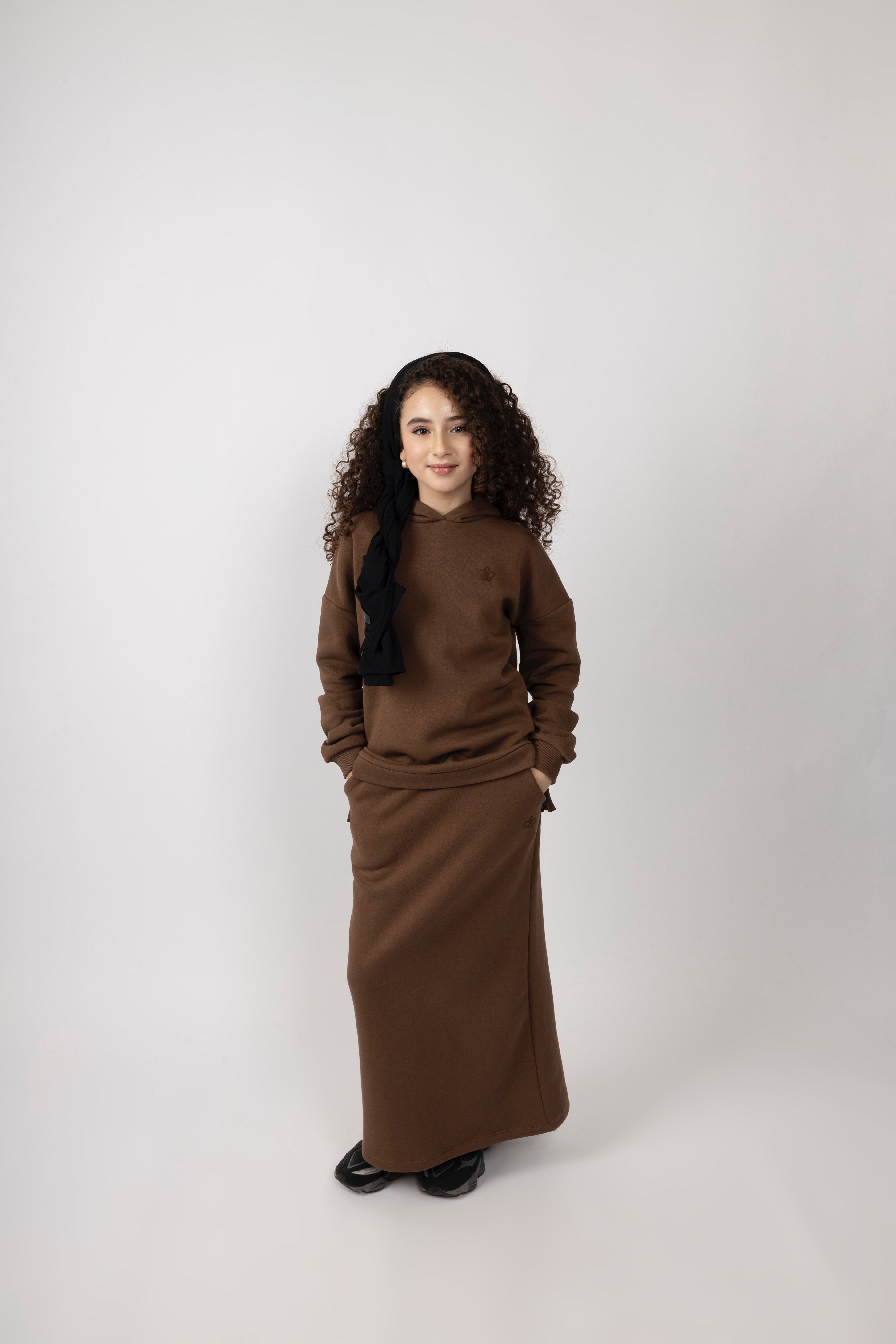Hoodie Skirt Set Brown